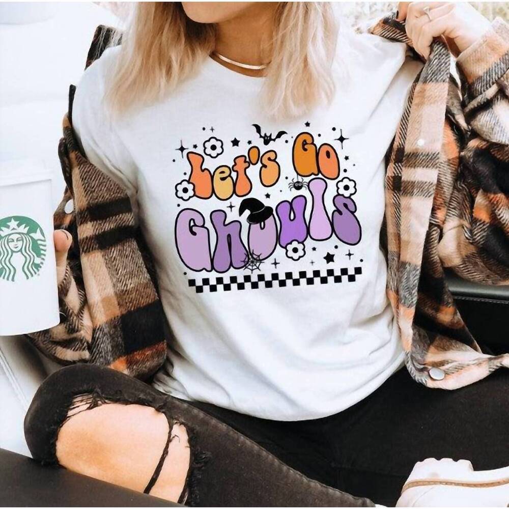 NEW GLITTERING SOUTH lets go ghouls halloween tee in ivory